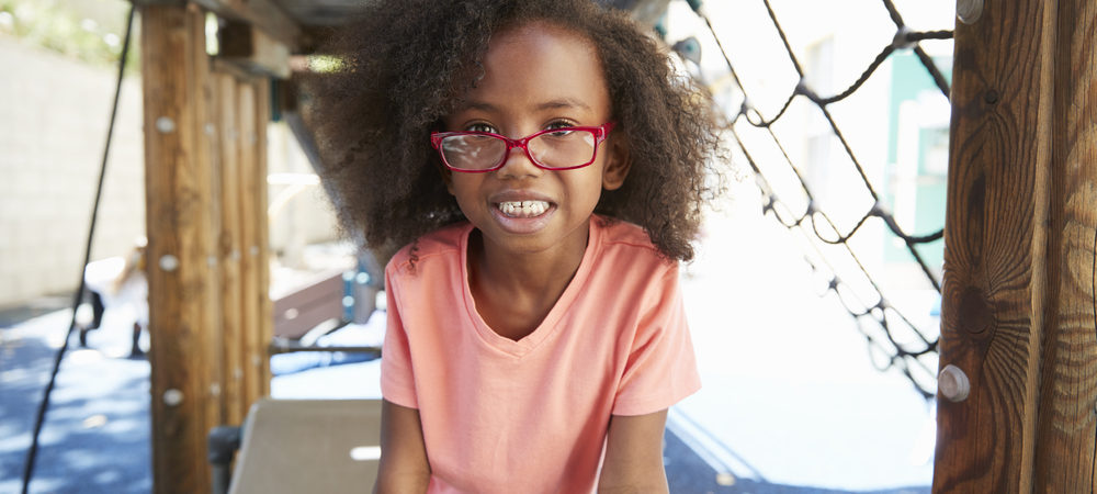 school child with glasses